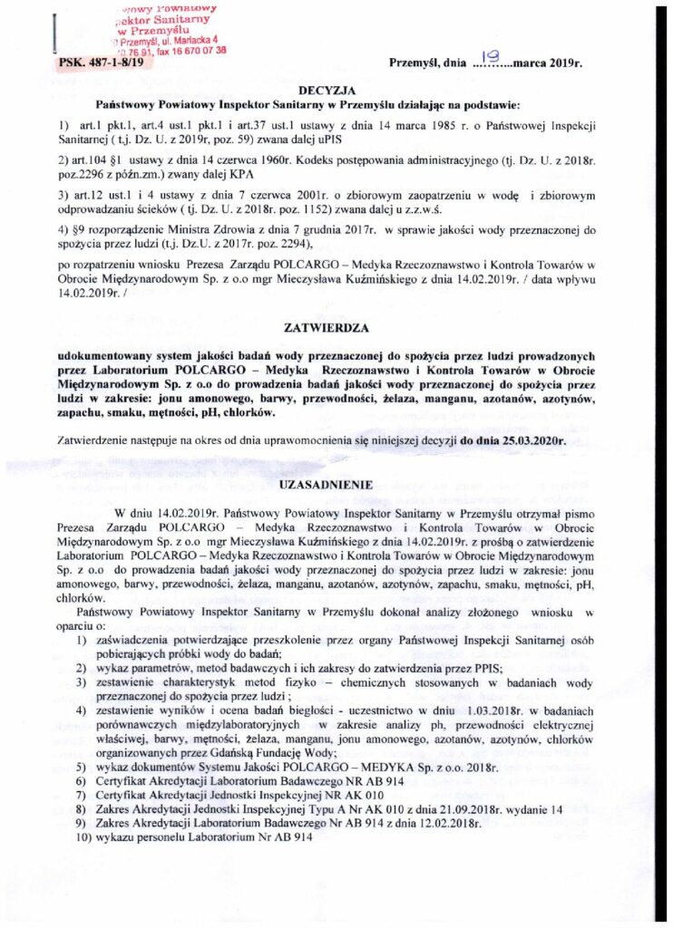 pozwolenie na badanie jakosci wody do spożycia przez ludzi - miniatura
